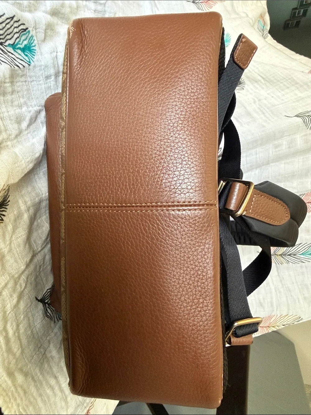 Coach Brown Signature Leather Backpack with gold hardware